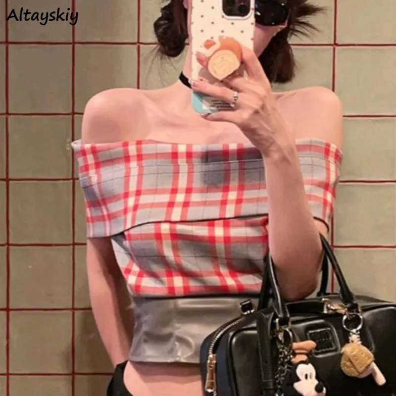 Женские футболки с воротником-стойкой в клетку нишевая сексуальная одежда