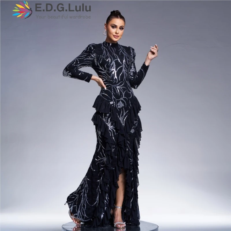 EDGLuLu с принтом и блестками в стиле пэчворк сетчатое длинное платье высоким