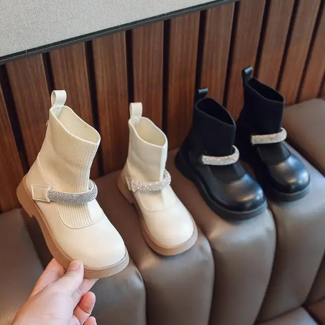 

High Top Cotton Socks Sport Shoes For Girls 2022 New Arrival Winter Fashion Children Boots Student Pearl Snow Boots Sneakers