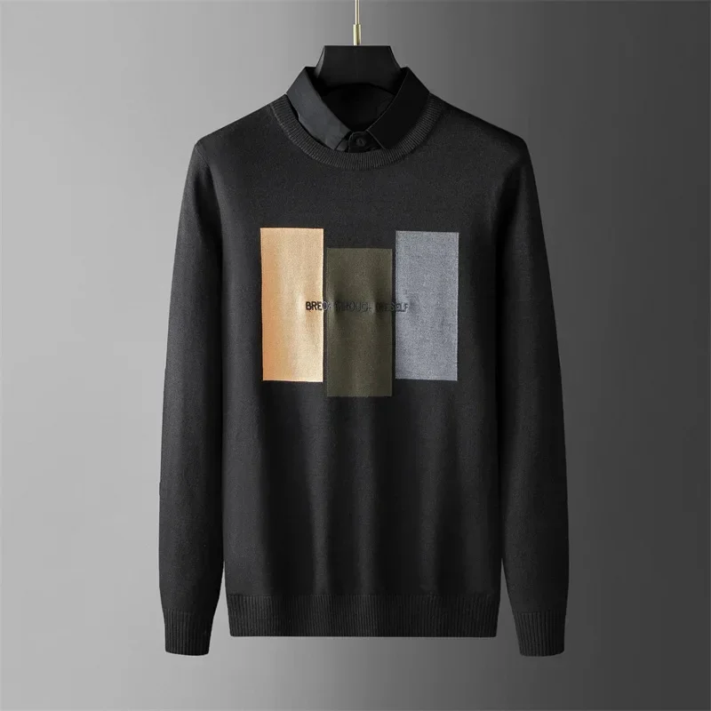 

2023 Spring and Autumn New Thin Student Sweater Round Neck Contrast Soft Youth Bottom Knit Shirt Collar Sweater for Men
