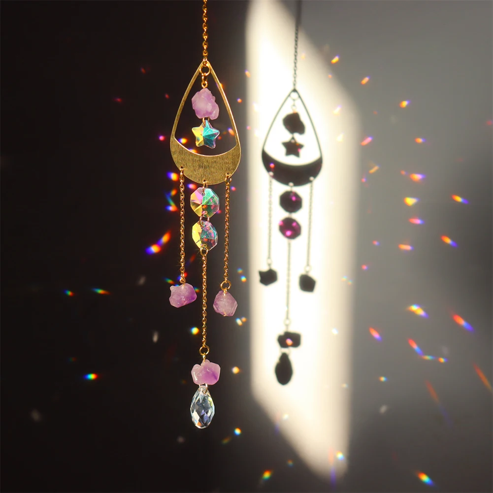 

Sun catcher Flower Leaf Moon Garden Hanging Pendant Rainbow crystal Chaser Ornament Diamond Prisms Pendant Rainbow Home Decor