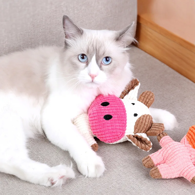 

1pcs Cute Plush Toys Squeak Pet Cow Rabbit Animal Plush Toy Dog Chew Squeaky Whistling Involved Squirrel Dog Toys