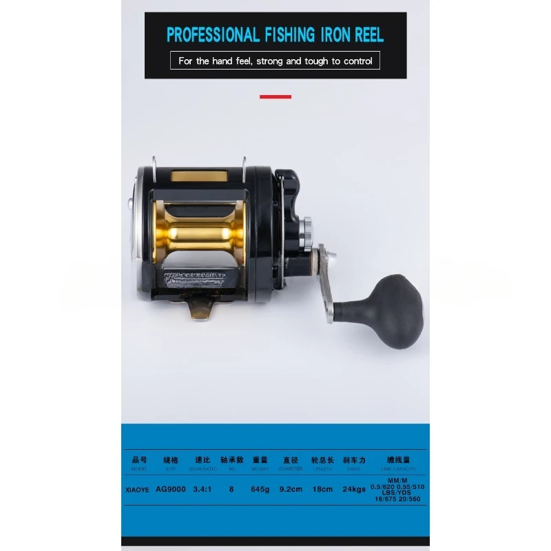 Lurekiller Game Reel Trolling TG9000 24KGS drag 8BB Carbon washers 3.4:1 0.5mm-620M Ocean Boat Fishing Overhead