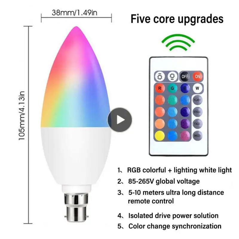 

Приглушаемые цвета E12 E14 E26 E27 B22 умные лампочки 6000k внутренняя Свеча светильник 3-5w светодиодная лампа умный дом дистанционное управление