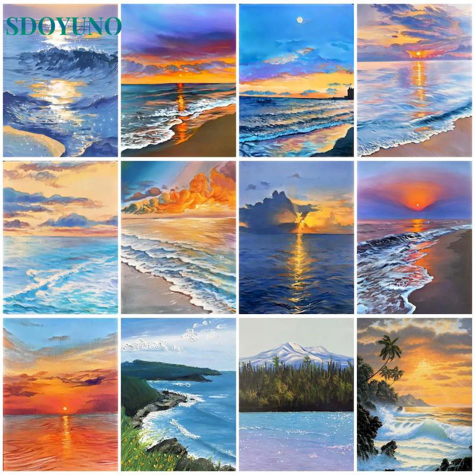 

SDOYUNO Oil Painting Sea View On Canvas HandPainted Kits Gift DIY Coloring By Number Landscape Home Wall Art Decor Paintings