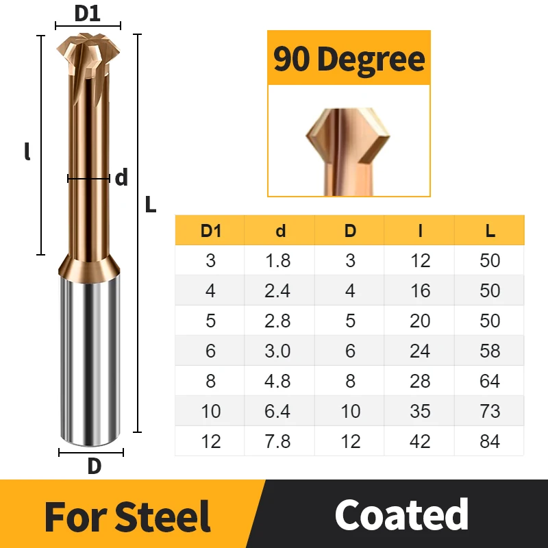 

Твердосплавная фреза для фаски 60 ° /90 ° /120 ° Фреза для снятия фаски Верхняя нижняя фаска для концевых фрез с ЧПУ из стали и металла
