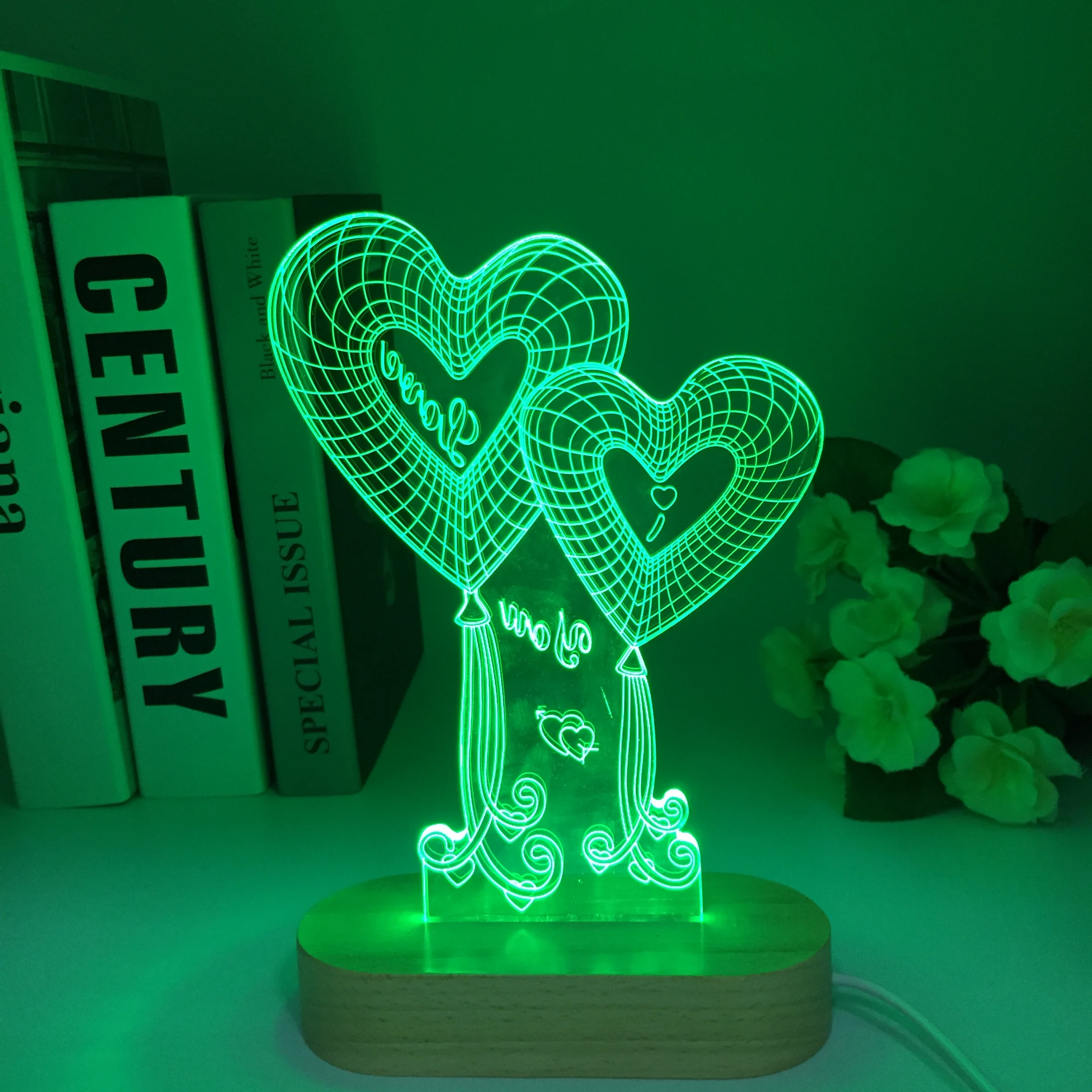 

Newest Kid Light Night 3D LED Night Light Wooden Table Bedside Lamp Romantic Balloon Love light Kids Gril Home Decoration Gift