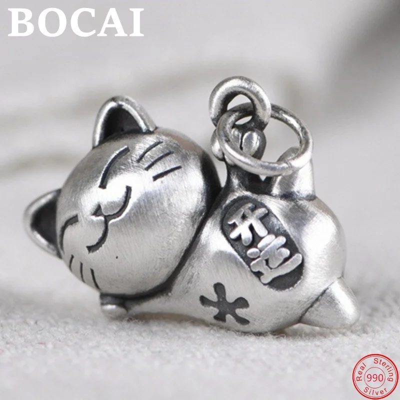 

Подвеска BOCAI из стерлингового серебра 2022 пробы, популярная подвеска с матовым котом, ювелирные изделия, серебристый амулет для мужчин, женщин и мужчин