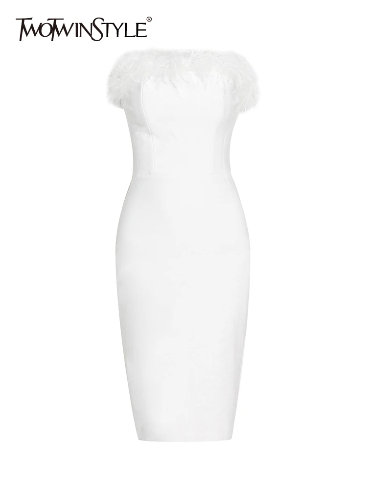 

Женское платье без бретелек TWOTWINSTYLE, летнее платье без рукавов с высокой талией и перьями, на молнии