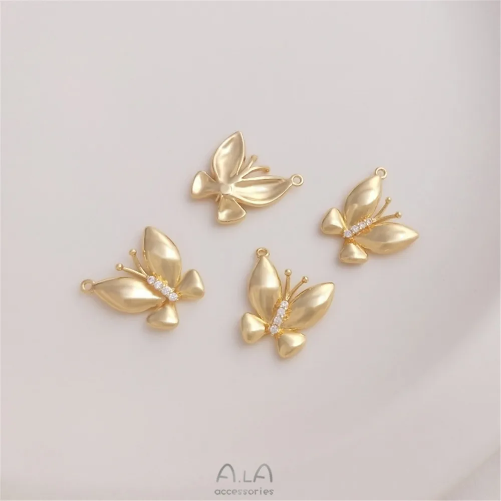 

14K bag real gold color bright face butterfly pendant handmade necklace earrings bracelet diy accessories hanging accessories