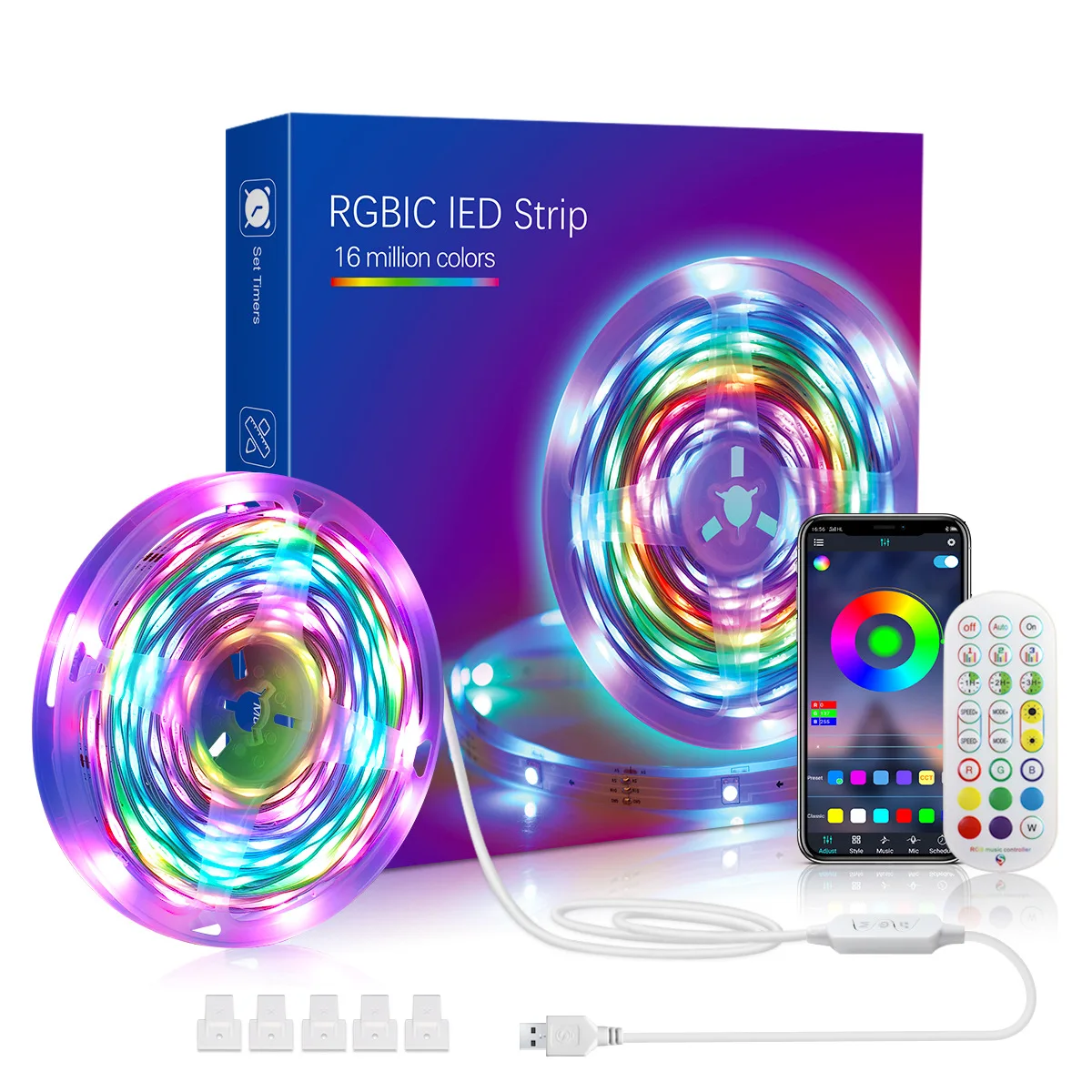 

LED Strip Light Music Sync 2m 3m 5m 7.5m 10m RGB RGBIC 16.4ft USB Power 5050 Horse Racing Bluetooth App 2.4G Remote Control PC