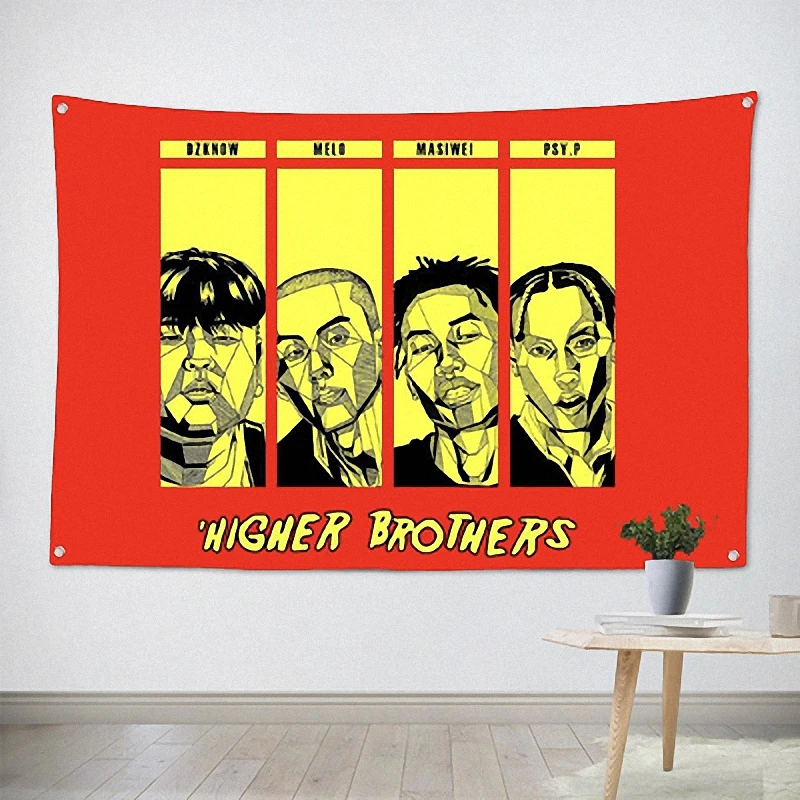 

Higher Brothers Music Band Four Holes Banners Wall Flags Tapestry Cloth Art Bar Cafe Hotel Theme Background Decoration