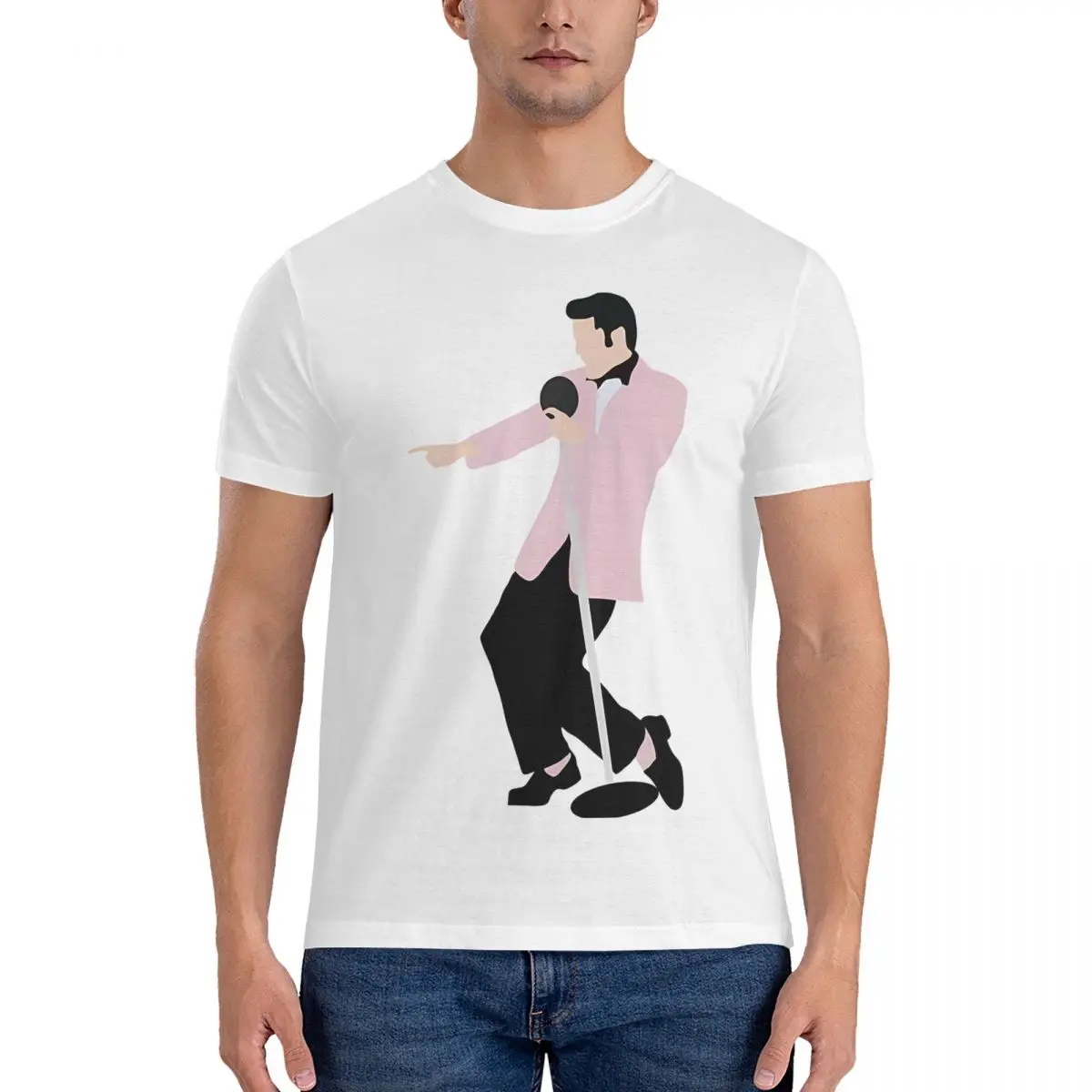 Мужская футболка с надписью E-Elvis Singer Presley забавная коротким рукавом и круглым