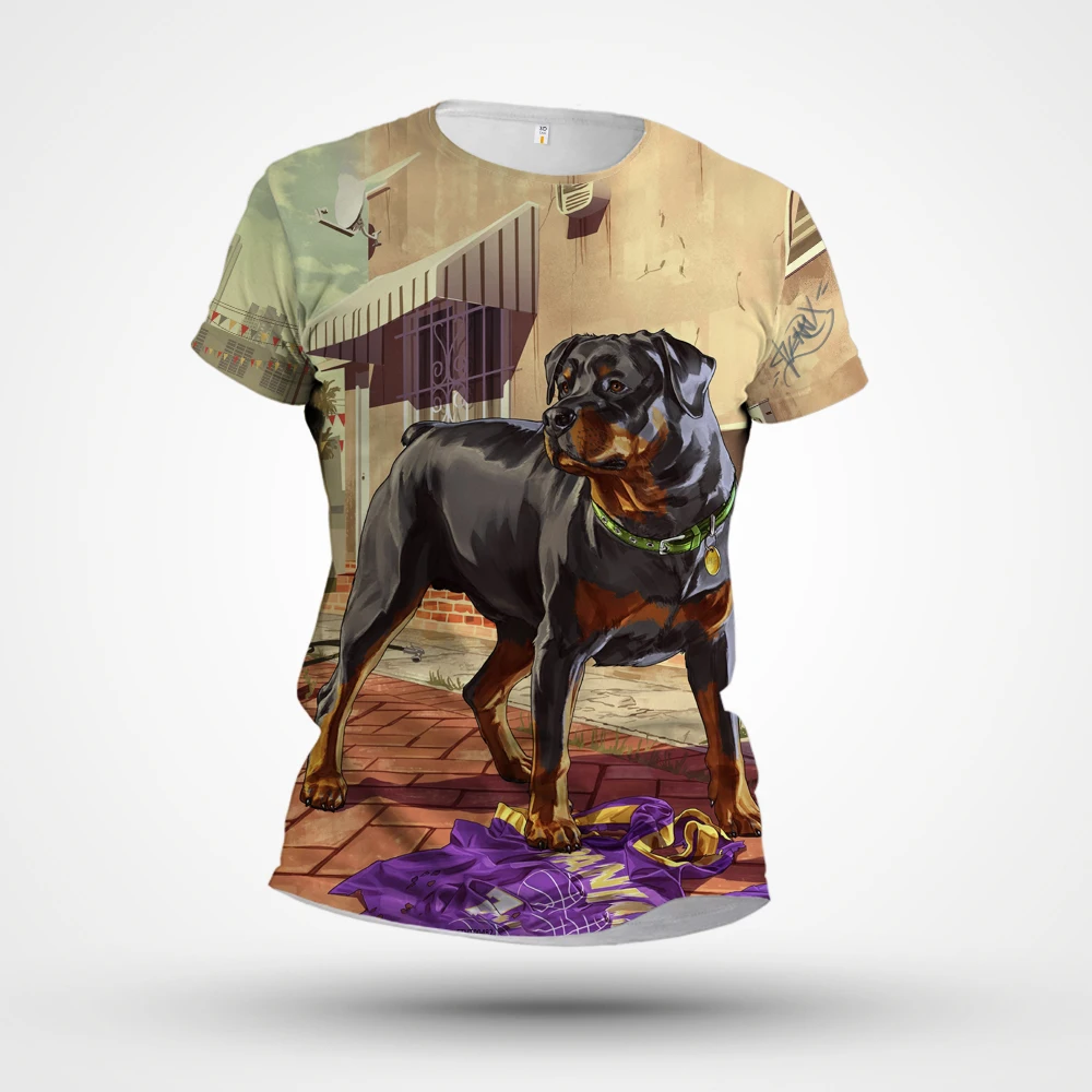 

2023 Summer New Men's T-shirt Jumps Over Hot Selling 3D Digital Print Puppy Short Sleeve Casual Top Round Neck