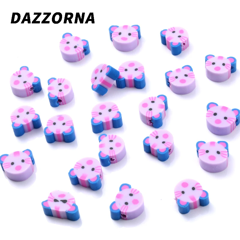 

50Pcs/Pack Cute Kitten Polymer Clay Beads Animal Shape Clay Spacer Beads For Jewelry Making Diy Bracelet Necklace Handmade
