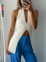 tnnzeet 2022 knitted long top women sleeveless v neck white summer y2k beach fashion tank tops sexy casual tee vintage