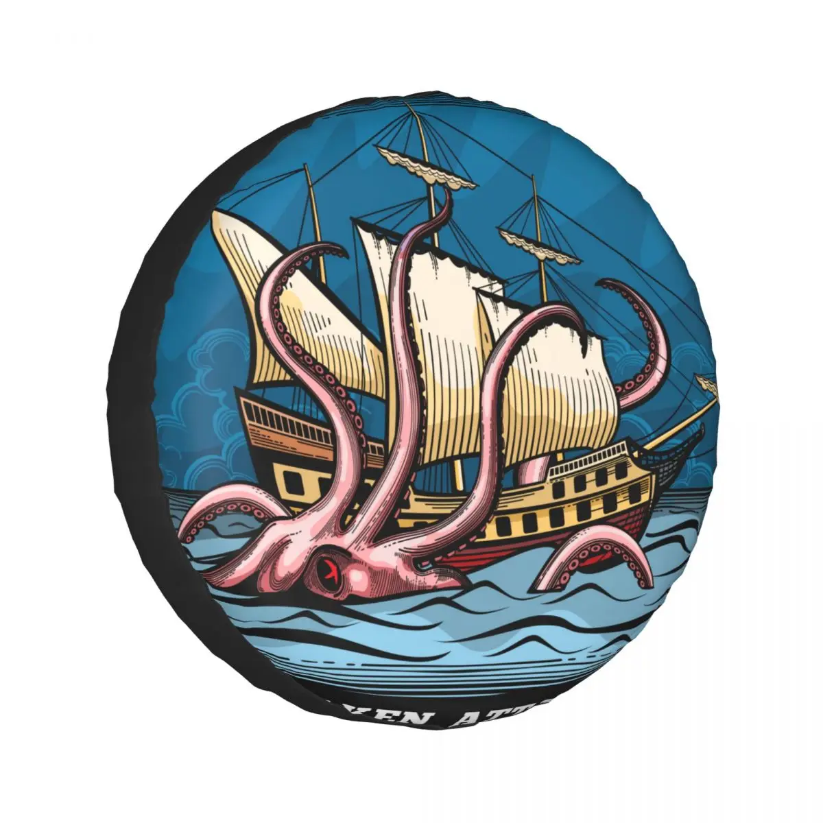 

1pcs Universal Car Spare Tire Cover Auto Wheel Tires Sailing Vessel Kraken Monster Octopus Vehicle Tyre Waterproof Polyester Bag
