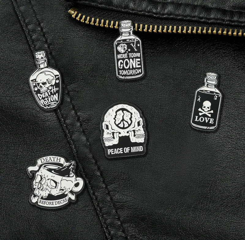 Эмалированные булавки в стиле панк с изображением скелета черно-белые броши