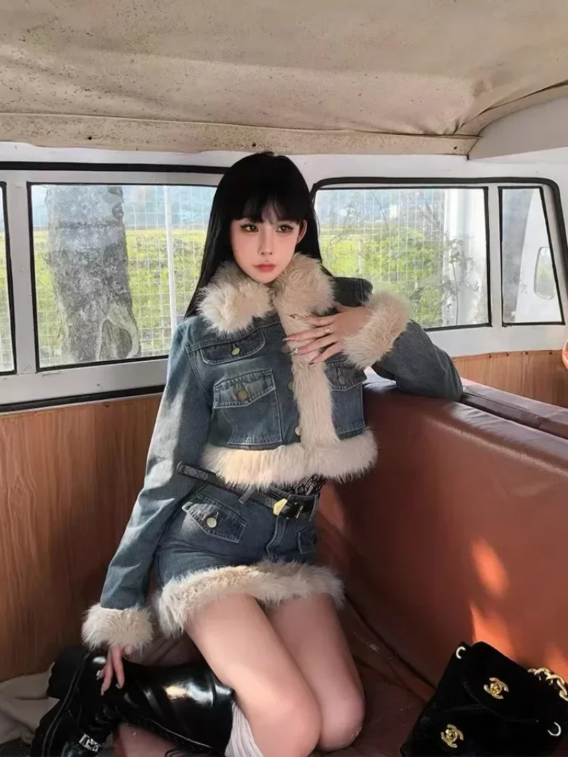 Модная приталенная короткая куртка в корейском ретро-стиле для девушек юбка до