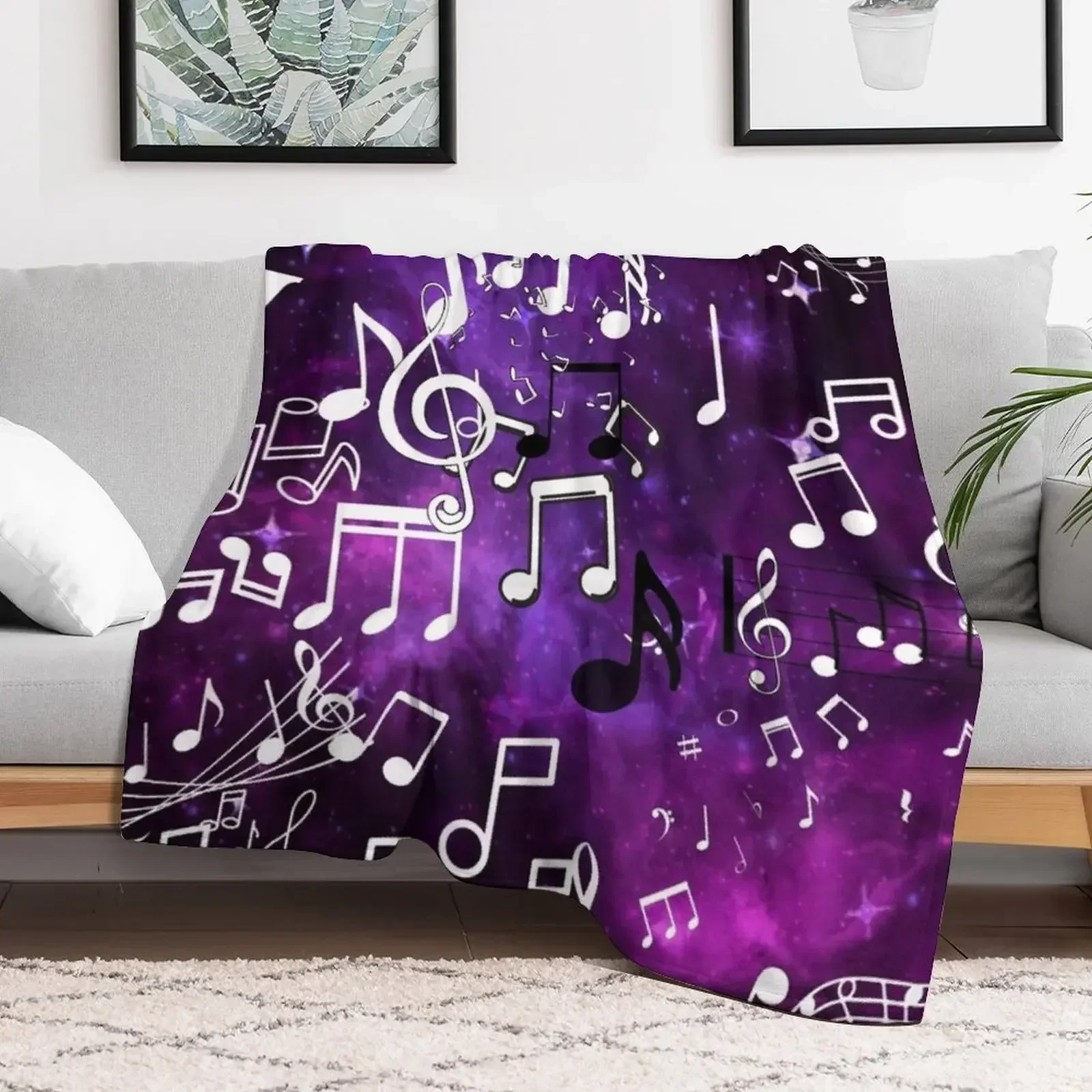 Фиолетовые светящиеся музыкальные ноты плед одеяло очень большие пледы мягкие