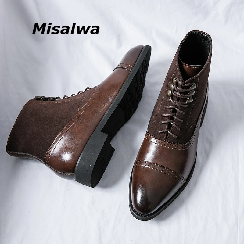 

Misalwa British Men Chelsea Boots Pointed Toe Retro Mens Oxford Boots Italian Office Men Shoe High Top Plus Size