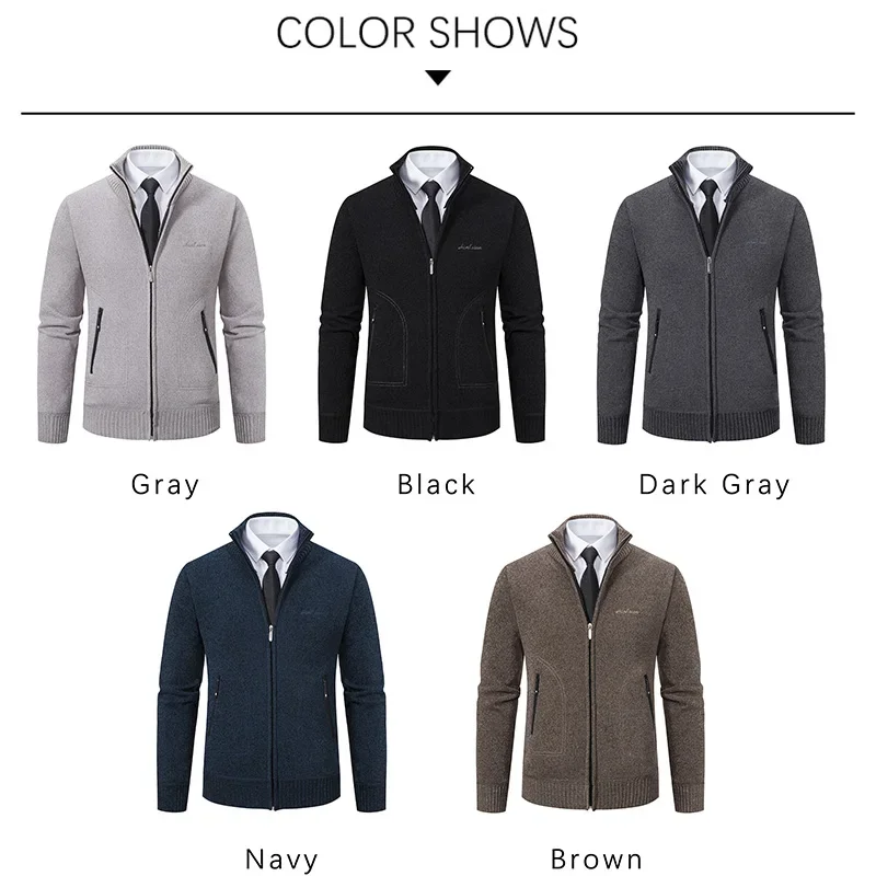 Повседневная Новая Осенняя мужская вязаная куртка Утепленное зимнее пальто