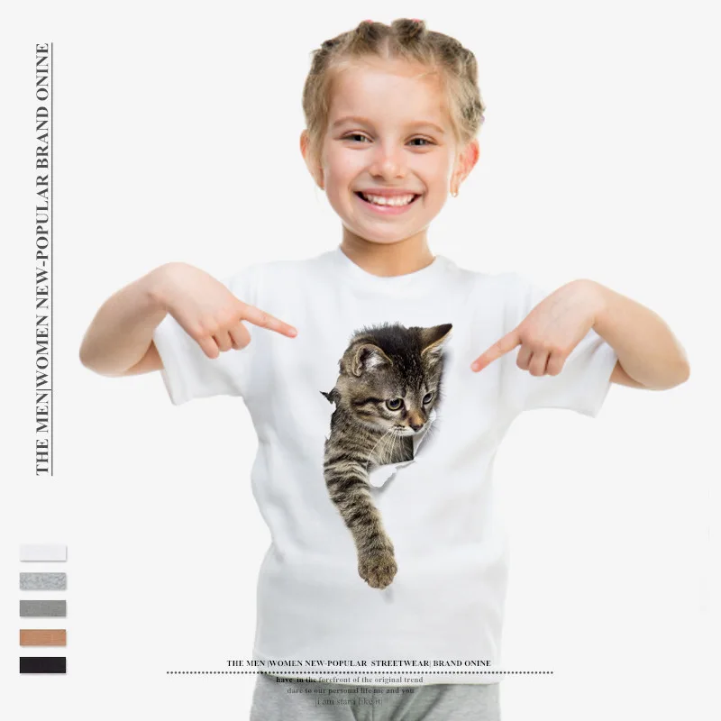 

2020 New Fashion Summer Cute Children's Brand Children's Clothing Girls Short Sleeve Printing 3D Cat T-Shirt Tops Baby Clothes
