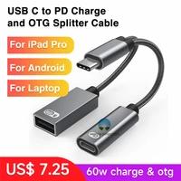 2022 new usb c to usb pd charge and data otg flash drive usb type c splitter phone cable data and power for ipad pro dell xps