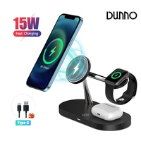 15w wireless charger stand dock station for apple watch airpods pro iphone 12 13 series magsafe phone qi quick magnetic charging