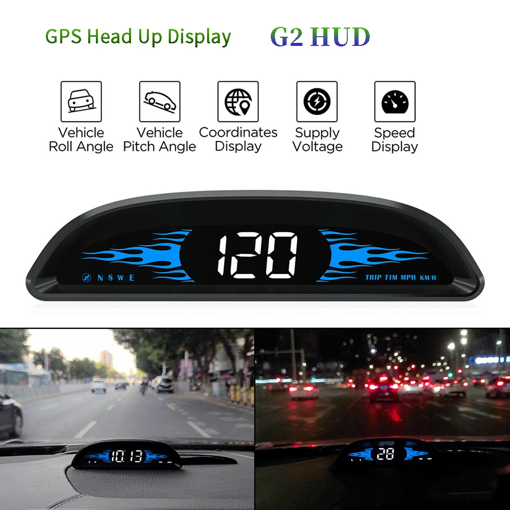 

Universal G2 HUD GPS Head Up Display HD with Speed MPHSpeedometer Direction Driving Distance Overspeed Alarm Auto Electronics