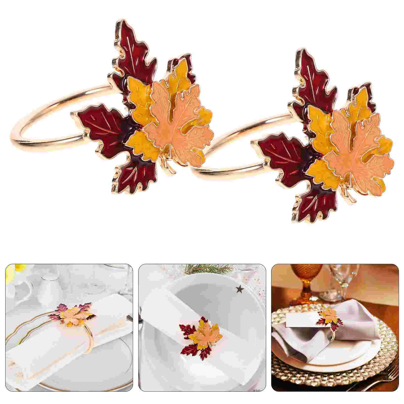 

4 Pcs Halloween Christmas Decorations Maple Leaf Napkin Rings Wedding Paper Fall Holder Dining Table Banquet