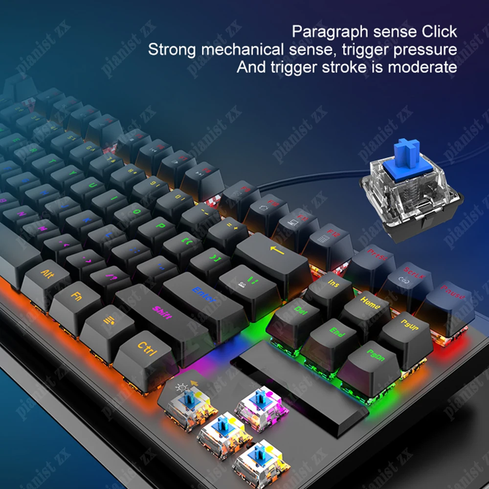 Механическая клавиатура 87 клавиш RGB подсветка синий красный переключатель