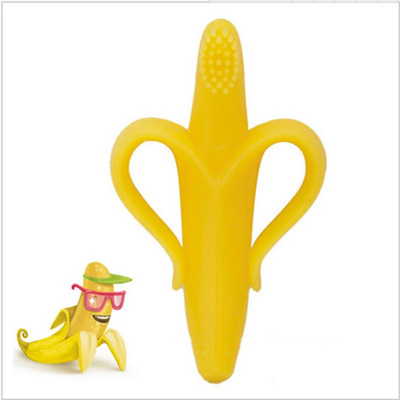 

2022Baby Silicone Training Toothbrush BPA Free Banana Shape Safe Toddle Teether Chew Toys Teething Ring Gift Infant Baby Chewing