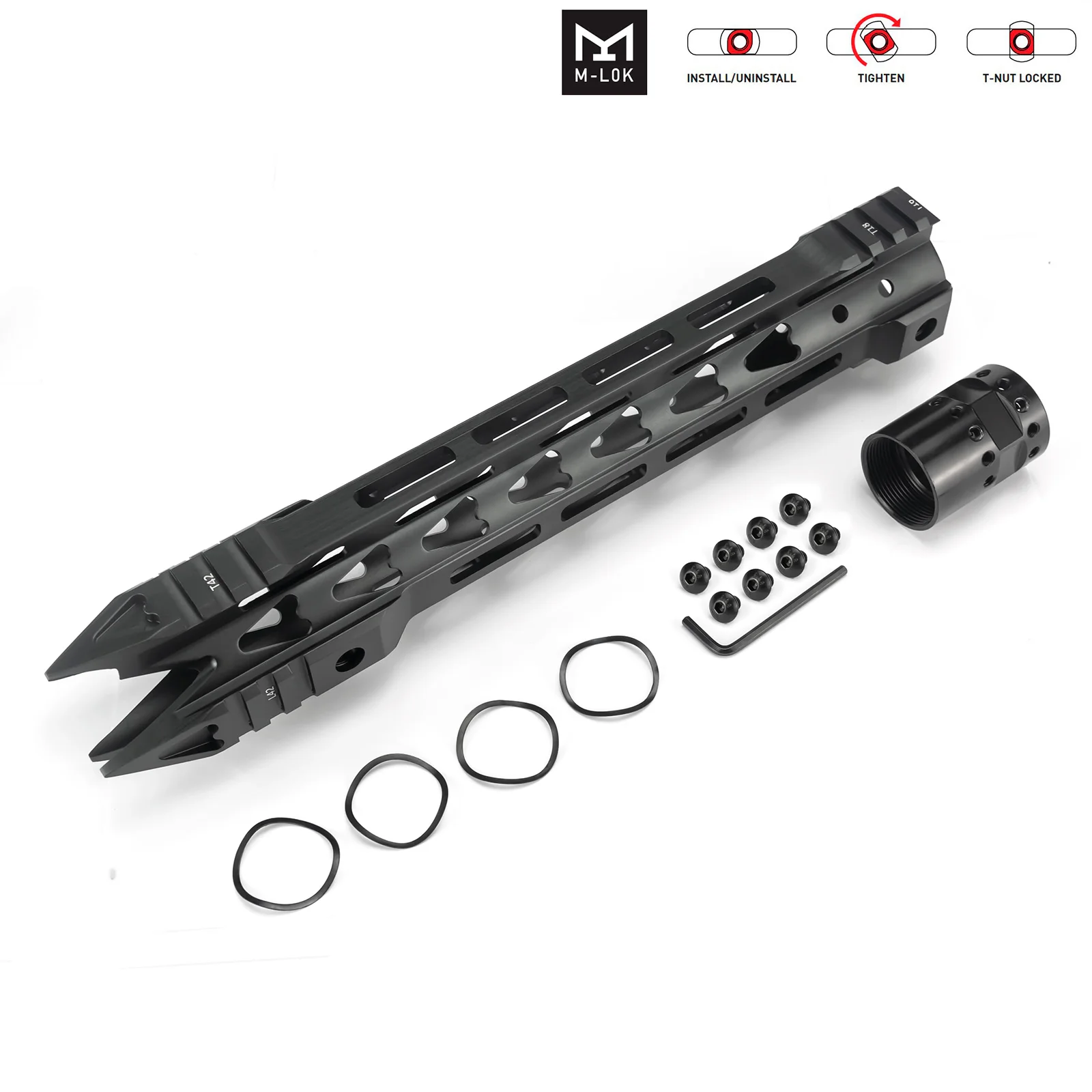 

12"L Aluminum Super Slim AR15 Mlok Handguard Barrel Nut Quad Rail Free Float Picatinny Airsoft Scope Mount On .22 5.56 M4 M16