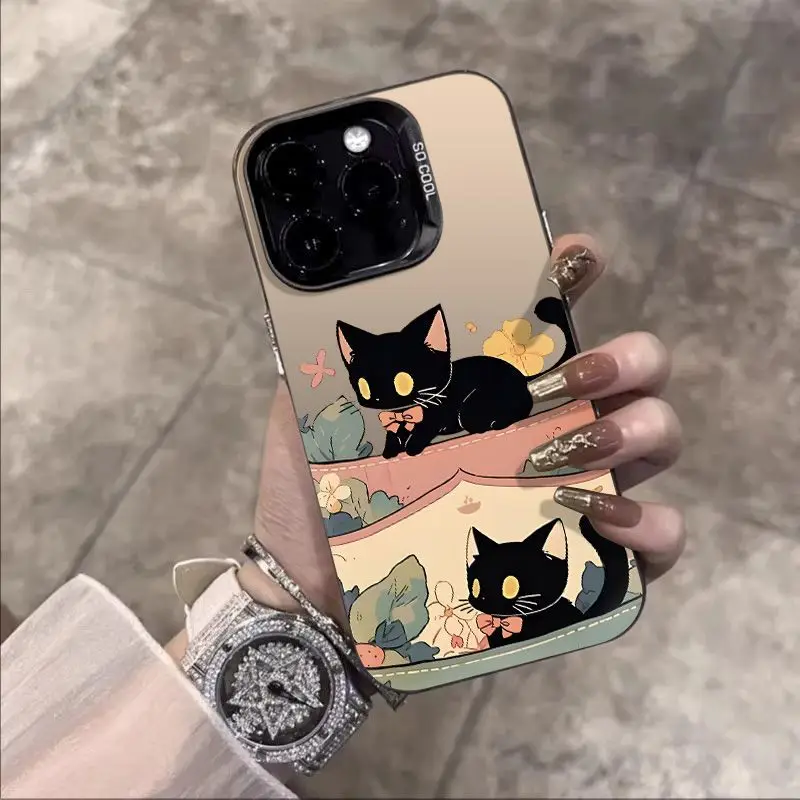 Супер милый чехол для телефона с бантом и черным котенком iPhone 16 15 14 13 12 11ProMax XR XS MAX