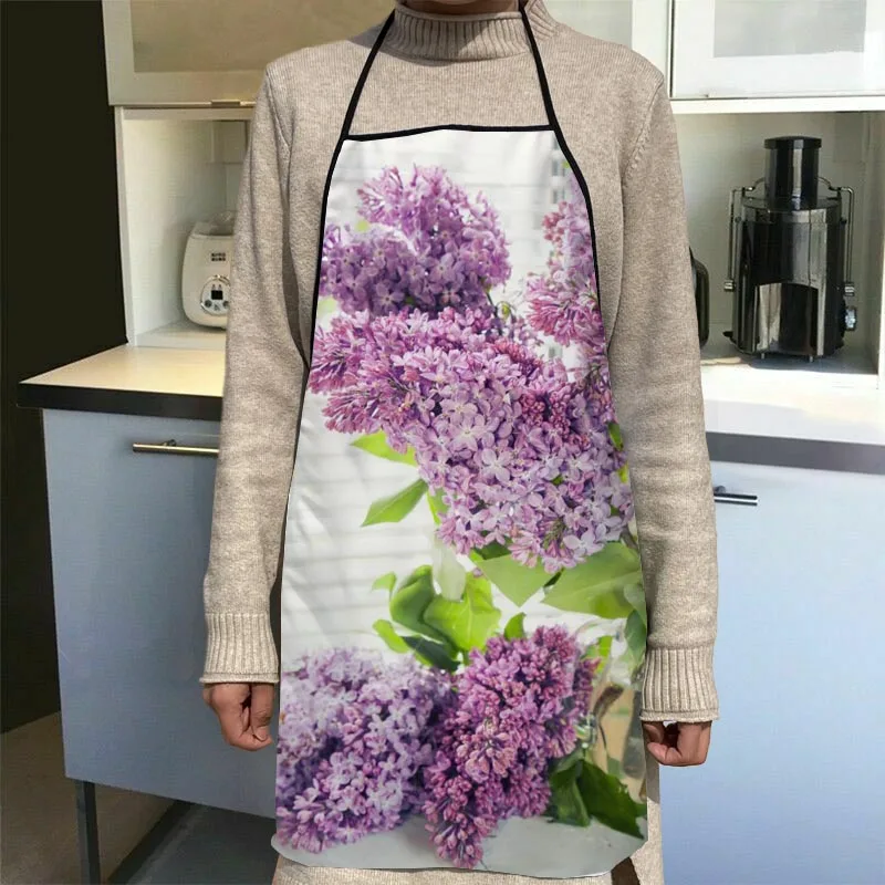 

Красивый фартук с сиреневыми цветами, Кухонные фартуки для женщин, оксфордская ткань, чистящие передники для дома, искусственное приготовление пищи 11-4