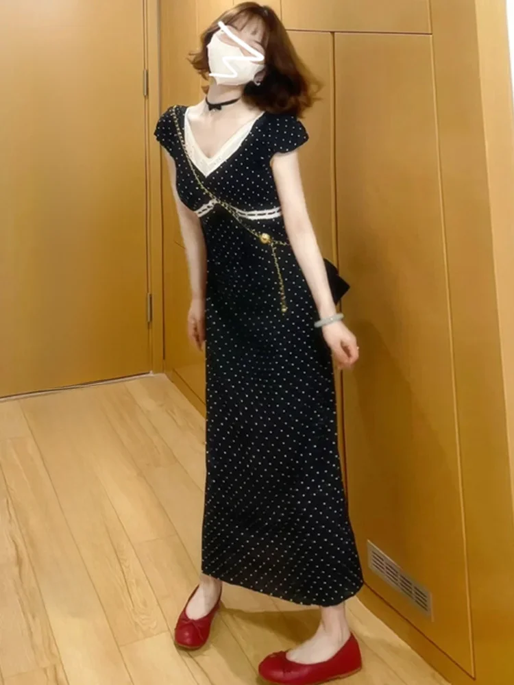 Женское платье с цветочным принтом длинное черное во французском стиле лето 2024