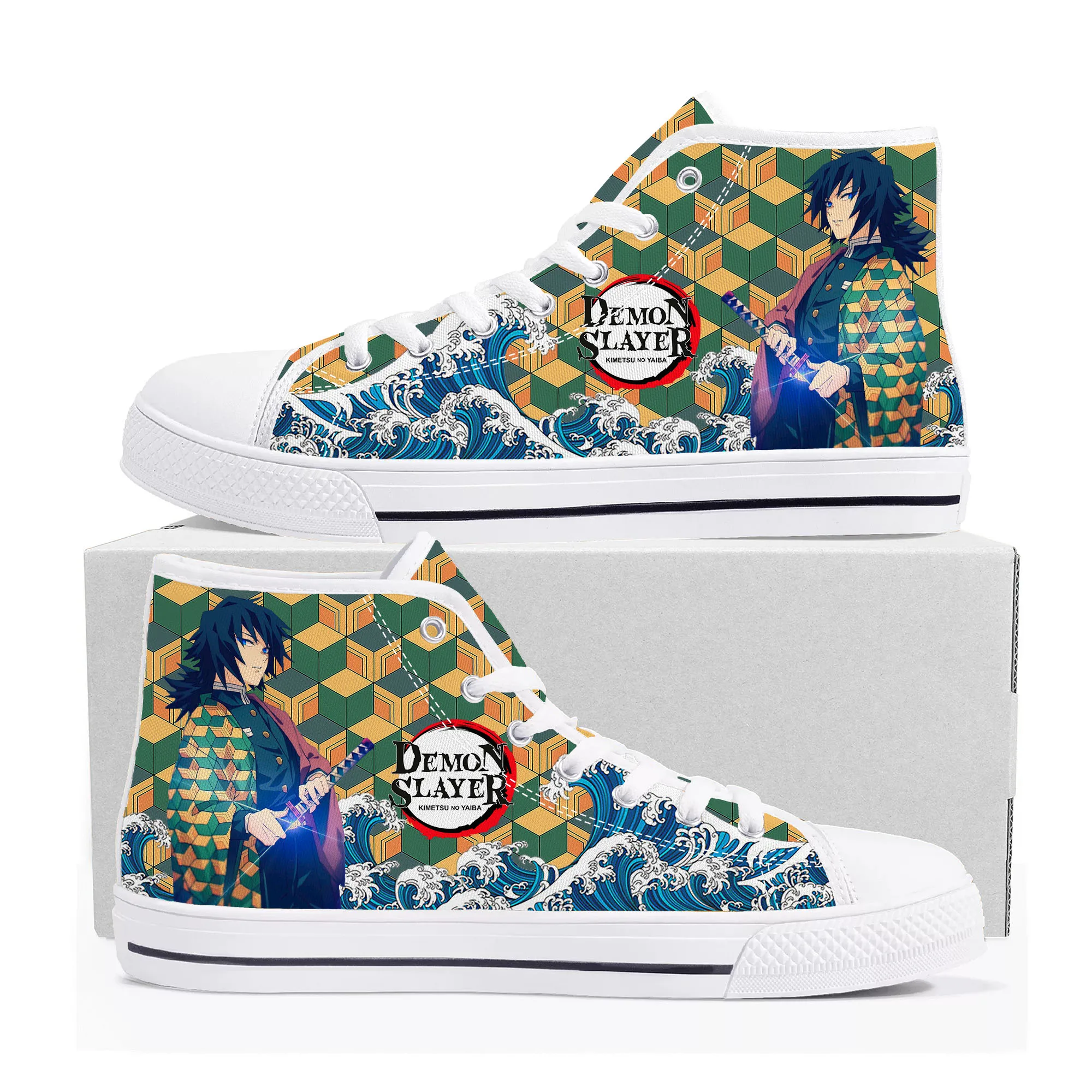 

Giyu Tomioka water Pillar Demon Slayer Kimetsu No Yaiba High Top Sneakers Mens Womens Teenager Canvas Couple Shoes Custom Shoe