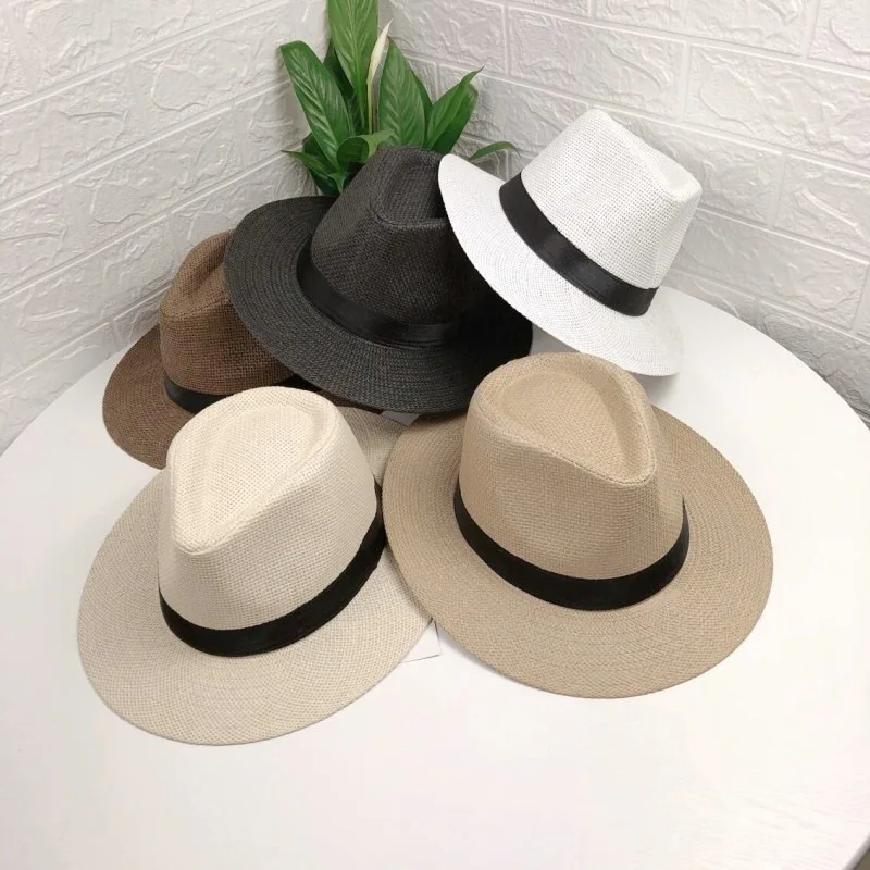 

New Unisex Panama Cowboy Hat Women Men Fashion Summer Casual Gentelmen Trendy Beach Sun Straw Jazz Hat Fedora hat Gangster Cap