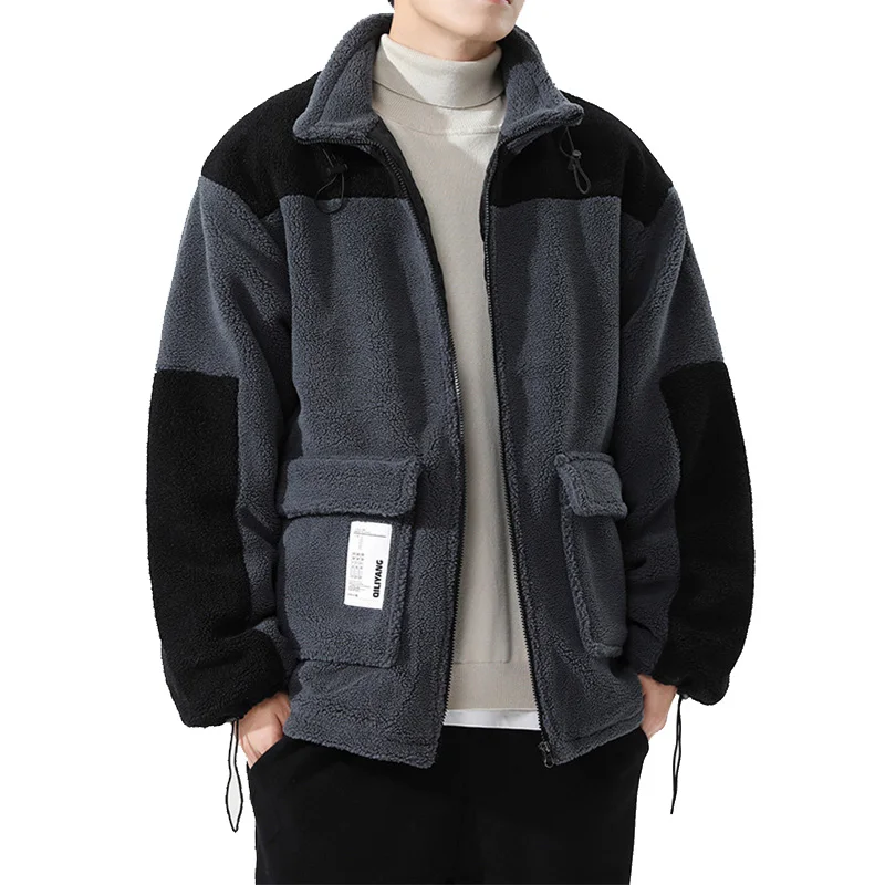 Men Parkas Jackets 2021 Winter  Color Contrast Thickened Cotton Jacket Men Lamb Cashmere Jacket Wool Cotton Jacket Men