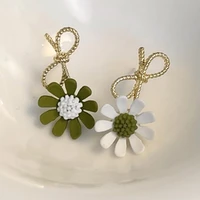 fashion spring fresh forest bow tie earrings asymmetrical bump color flower sweet girl vivacious green white jewelry for women