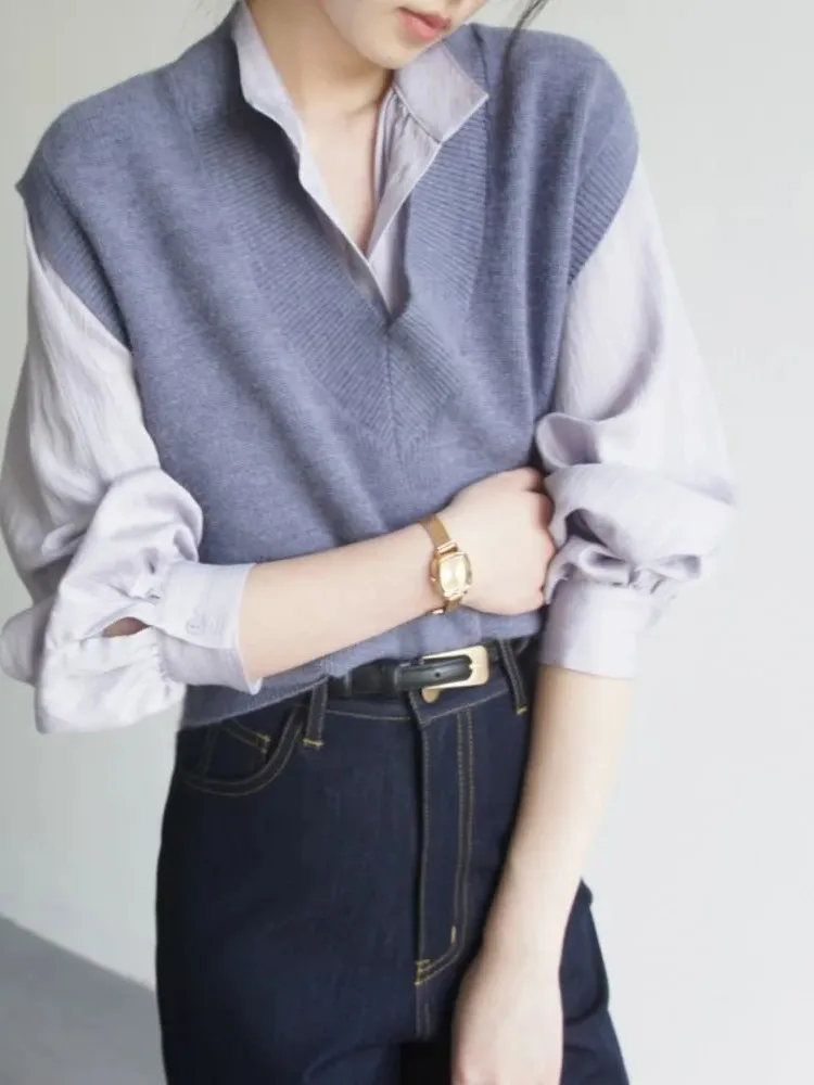 Весенние и осенние женские рубашки с длинными рукавами в темную полоску