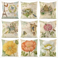 bucolic flower and bird couch cushion cover 45x45 cm polyester pillowcase vintage european country style home decor pillow cover