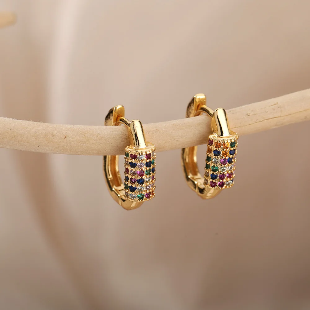 

Rainbow Colored Zircon Hoop Earrings For Women Luxury Stainless Steel Earring 2023 Trend Couple Wedding Jewelry Pendientes Mujer