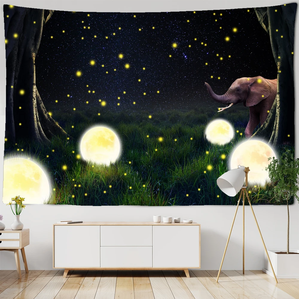 

Landscape starry sky Forest Tapestry Beautiful Natural Forest Print Large Wall Cloth Picnic Mat Bedroom Home Art Tapestry Decor