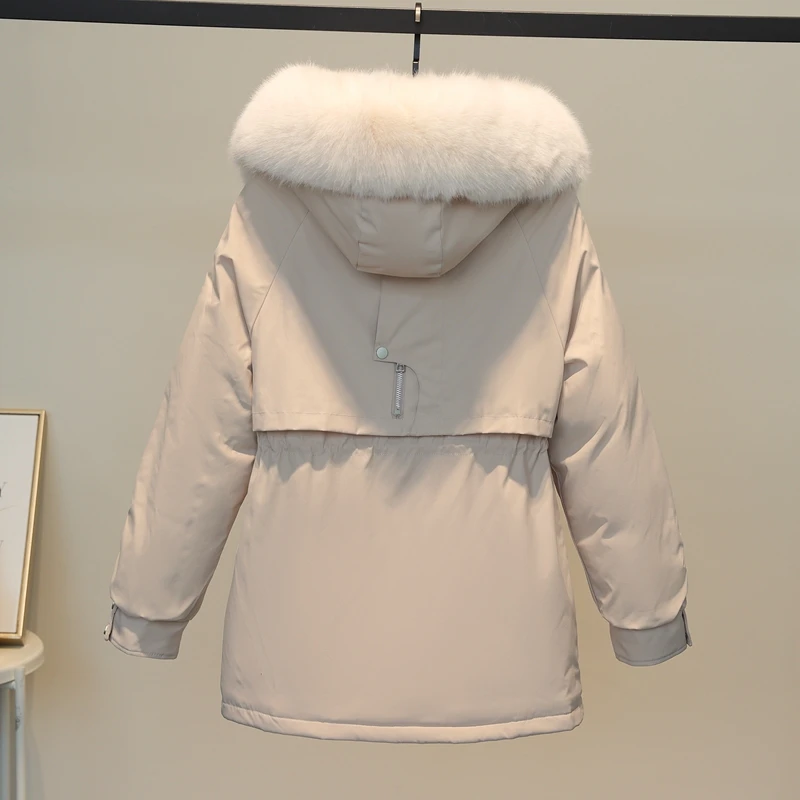 2023 Cotton Padded Fur Parka New Big Fur Collar Down Winter Jacket Women Thick Warm Parkas Female Outerwear