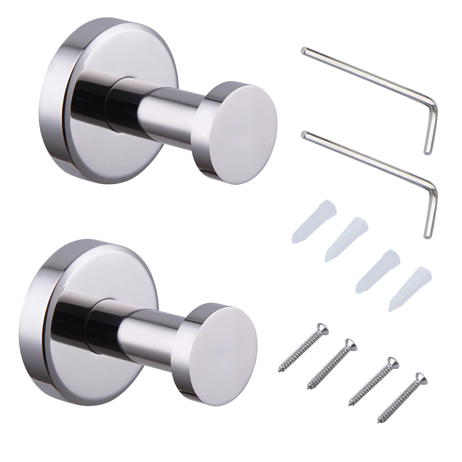 

2pcs For Bathroom Bath Robe Rustproof Coat Stainless Steel Round Home Waterproof Clothes Towel Hooks Wall Mounted Space Saving