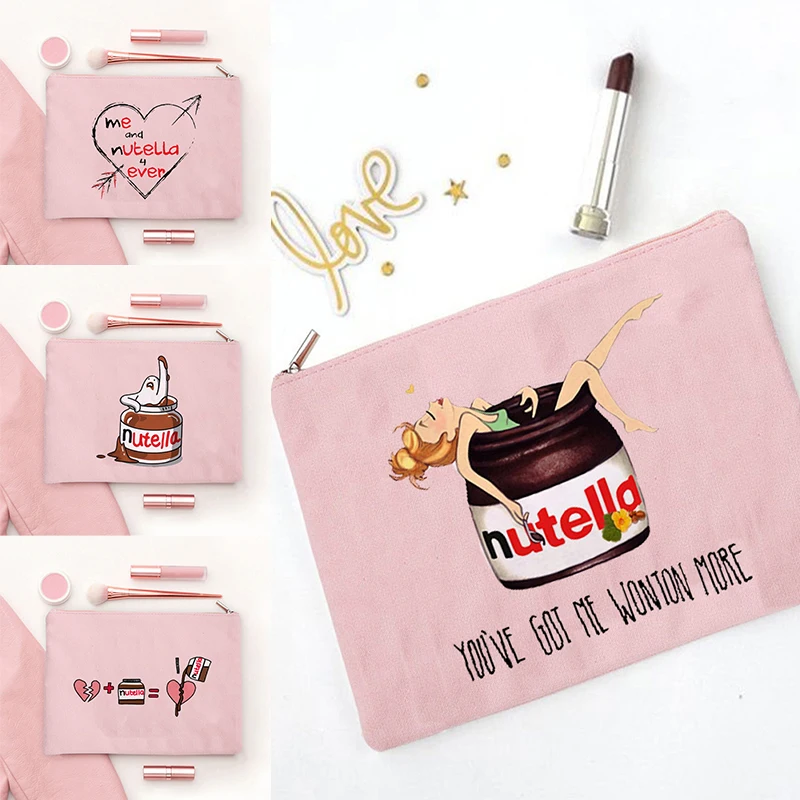 

Новинка 2023, женская розовая косметичка Nutella с принтом, косметичка на молнии для женщин, органайзер для офиса