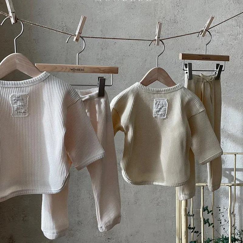 Spring New Baby Long Sleeve Clothes Set Solid Infant Clothing Suit Boys Girls Tops Pants 2pcs Set Baby Cotton Ribbed Outfits