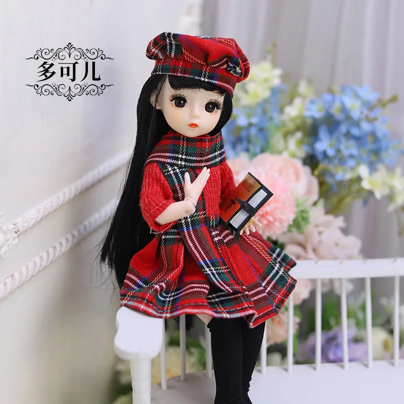 

28cm Doll Clothes Suit for 1/6 Fat Bjd Baby Red Princess Dress with Hat Girls Play House Diy Dress Up Toy Accessories Gift